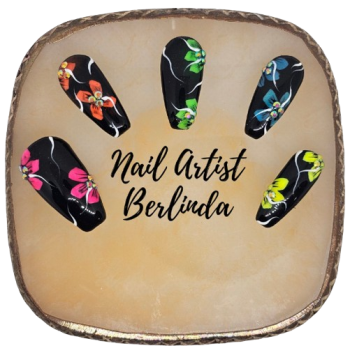 Black Coffin shaped Press-on nails Handpainted with Pastel Flowers and Rhinestones